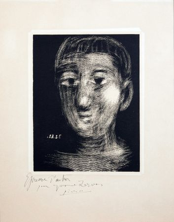 Linogravure Picasso - TÊTE DE GARCON (III). Linogravure, signée et dédicacée (1962)