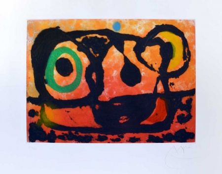 Gravure Miró - Tête au soleil couchant