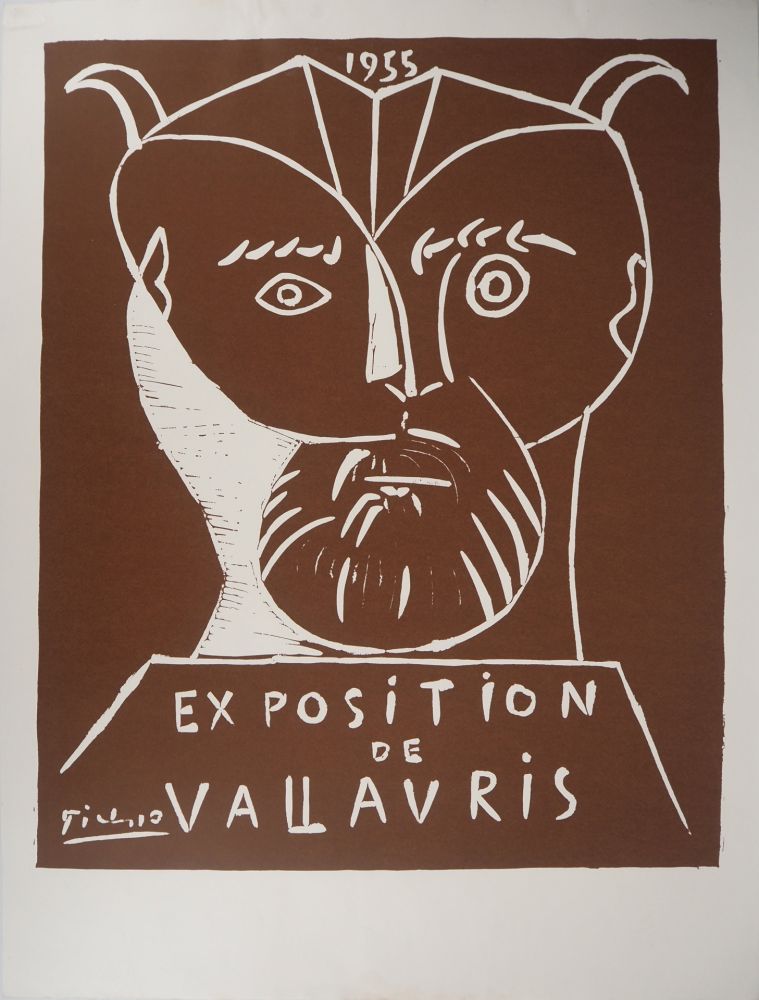 Linogravure Picasso - Tête de Faune, Vallauris 1955