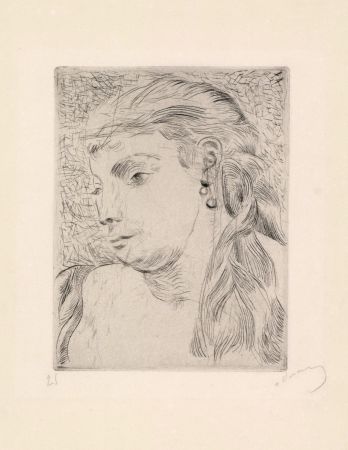 Eau-Forte Et Aquatinte Derain - Tête de femme avec une tresse