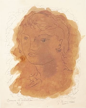 Lithographie Braque - Tête de jeune fille