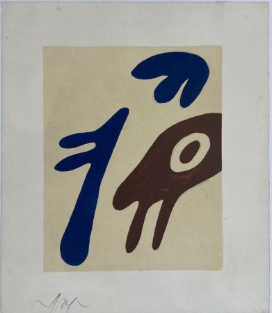 Lithographie Arp - Tête, torse et nombril sur table 