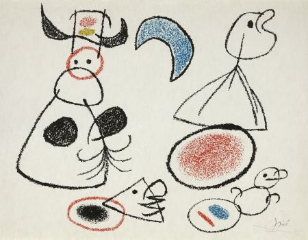 Lithographie Miró - UBU AUX BALÉARES. Rare lithographie sur Japon Nacré signée (1971)