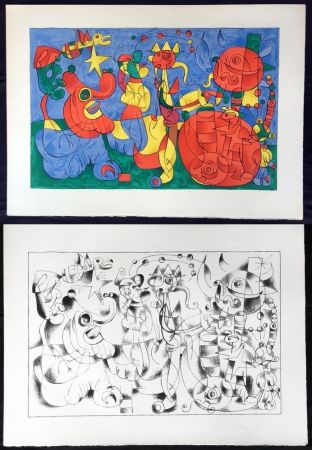 Lithographie Miró - UBU ROI : Suites en couleurs et en noir (26 lithographies à grandes marges) 1966.