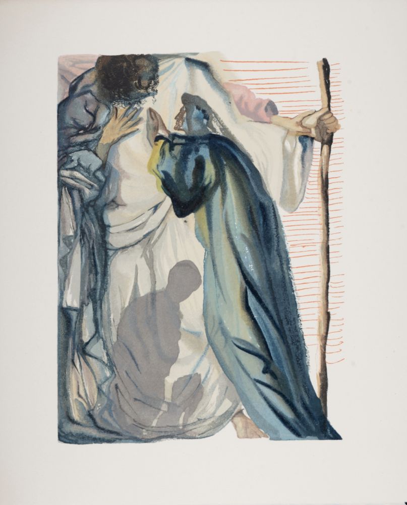 Gravure Sur Bois Dali - Un esprit interroge Dante, 1963