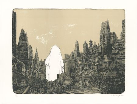 Lithographie De Crécy - Un Fantôme sur la ville