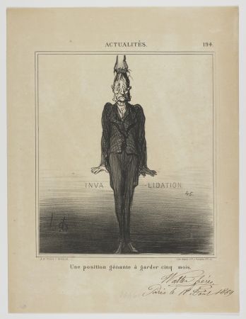 Lithographie Daumier - Une position génante à garder cinq mois 
