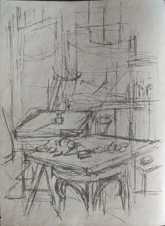 Lithographie Giacometti - Untitled (tables in studio)