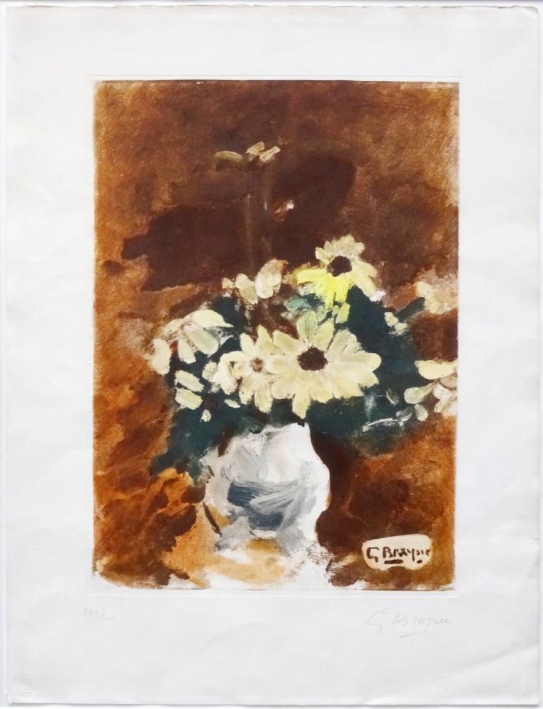 Aquatinte Braque - Vases aux fleurs jaunes