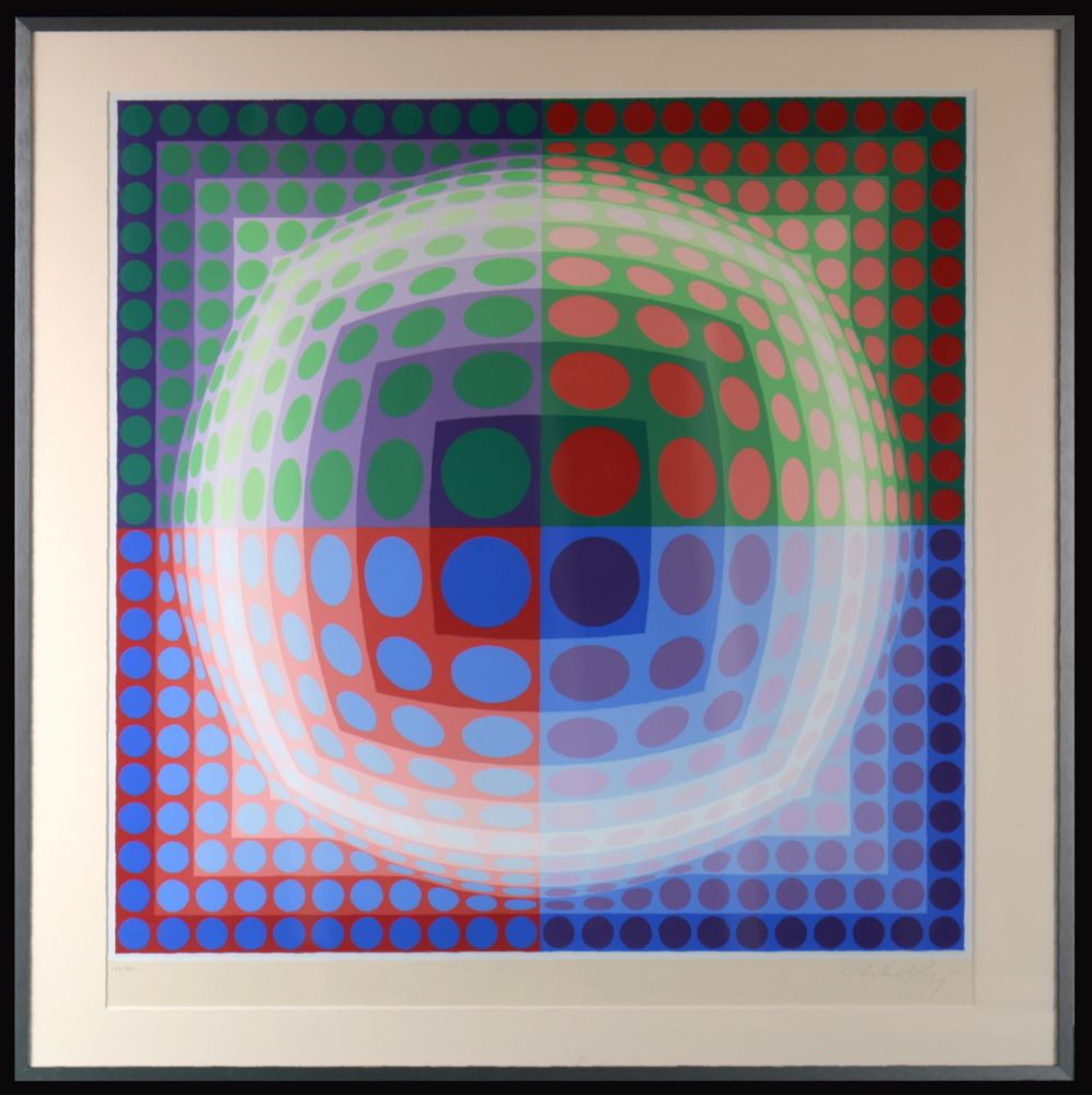 Sérigraphie Vasarely - Vega Pal V, 1971 - Hand-signed & Framed!