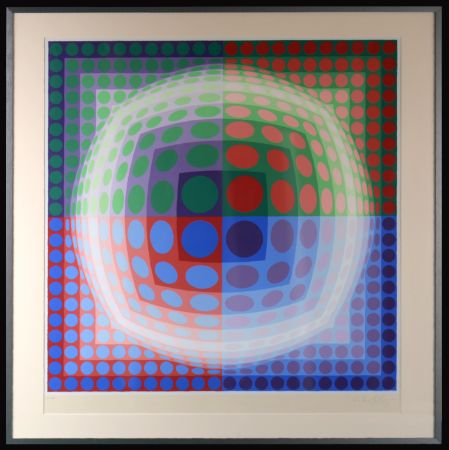 Sérigraphie Vasarely - Vega Pal V, 1971 - Hand-signed & Framed!