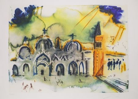 Lithographie Dali - Venise- La Basilique et le Campanille