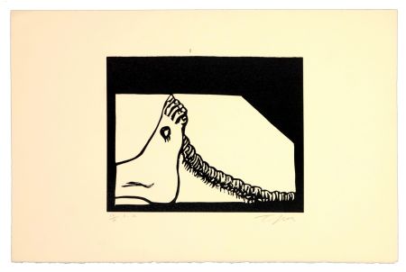 Linogravure Topor - Ver à pied 