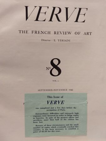 Livre Illustré Matisse - Verve no 8 English