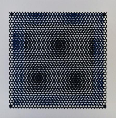 Gravure Sur Bois Asis - Vibration carré noir et bleu