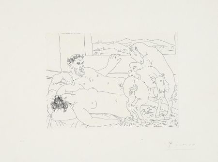 Eau-Forte Picasso - ‚Vieux sculpteur avec femme, cheval luttant‘ La Suite Vollard