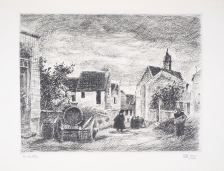 Gravure Lotiron - Village et petite chapelle