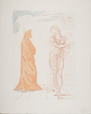 Gravure Sur Bois Dali - Virgile réconforte Dante, 1963