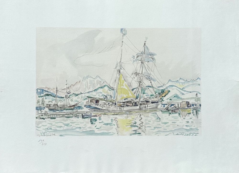 Lithographie Signac - Voiliers à Ajaccio