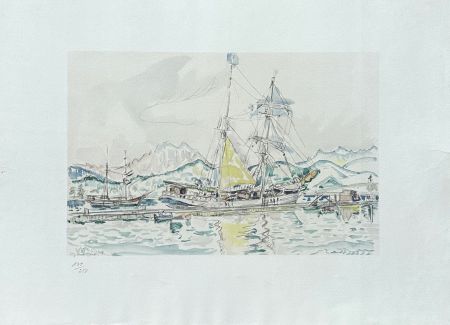 Lithographie Signac - Voiliers à Ajaccio