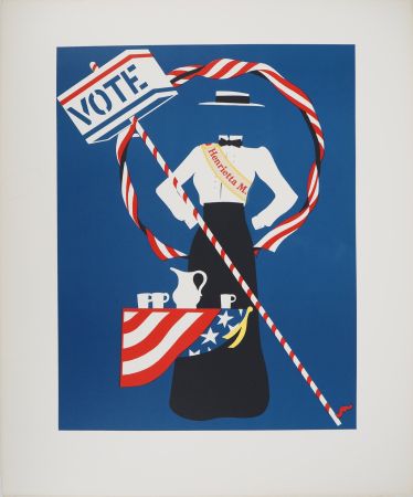 Lithographie Indiana - Votes for Women : La militante à la bannière étoilée