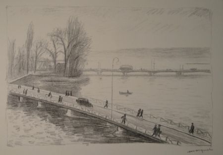 Eau-Forte Marquet - Vue de deux Ponts (L'île Rousseau, Genève).