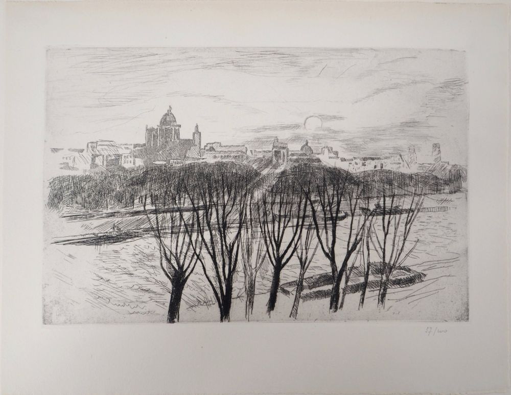 Gravure Clairin - Vue de Paris sur la montagne Saint-Geneviève