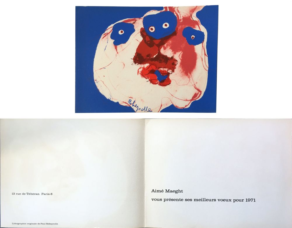 Lithographie Rebeyrolle - Vœux d'Aimé Maeght pour 1971 : LITHOGRAPHIE ORIGINALE DE REBEYROLLE