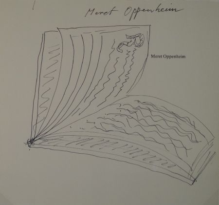 Aucune Technique Oppenheim - Widmungszeichnung eines aufgeschlagenen Buches mit Initial R. auf dem Vortitel eines Buchs mit gedrucktem Namen “Meret Oppenheim“