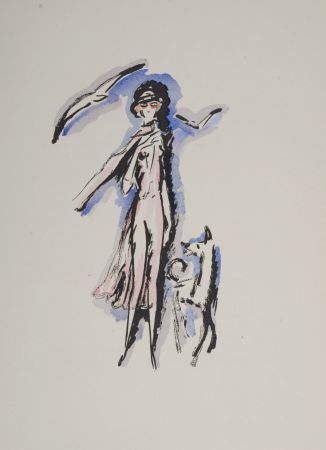 Pochoir Van Dongen - Woman with her dog, 1925