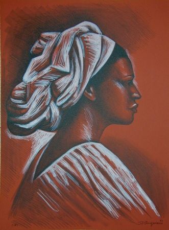 Lithographie Anguiano - Woman with turban
