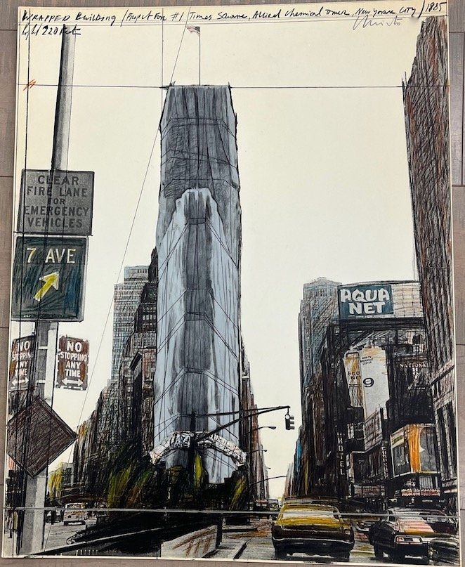 Lithographie Christo - Wrapped building, project for 1 Times Square, New York