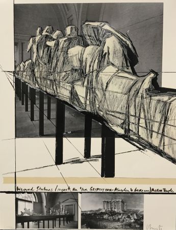 Sérigraphie Christo & Jeanne-Claude - Wrapped Statues – Project for DerGlypotek-Munchen, West Germany, Aegina Temple