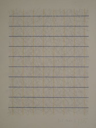 Aucune Technique Honegger - Zeichnung in Bleistift und Rapidograph in Blau und Orange.
