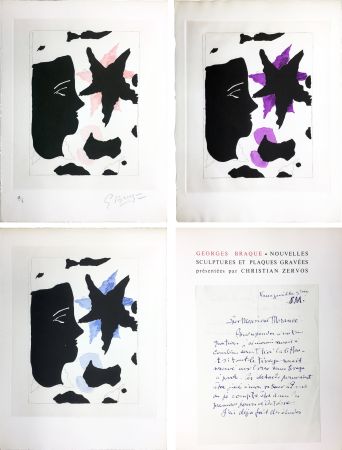 Livre Illustré Braque - Zervos : BRAQUE. Nouvelles sculptures et plaques gravées. L'exemplaire de l'éditeur avec 3 GRAVURES (1960).