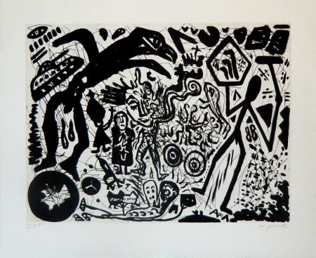 Gravure Penck - Zum Thema Verteidigung