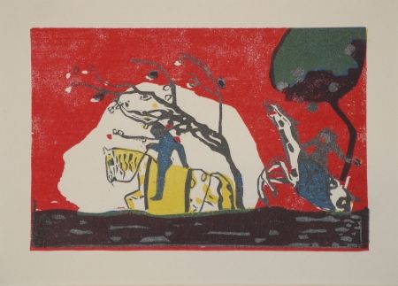 Gravure Sur Bois Kandinsky - Zwei Reiter vor Rot.
