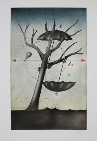Eau-Forte Et Aquatinte Janak - Zwei Schirme