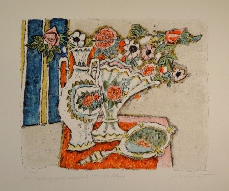 Lithographie Carigiet - (Zwei Vasen mit Rosen