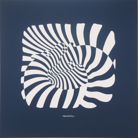 Sérigraphie Vasarely - Zèbres sur fond bleu