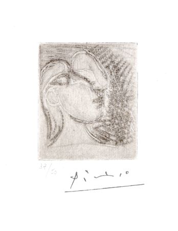 Gravure Picasso - ête de femme tournée à droite