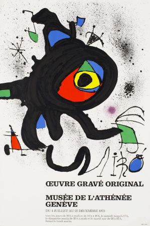 Affiche Miró - ŒUVRE GRAVÉ ORIGINAL. MUSÉE DE L'ATHÉNÉE, GENÈVE 1973. Affiche originale.