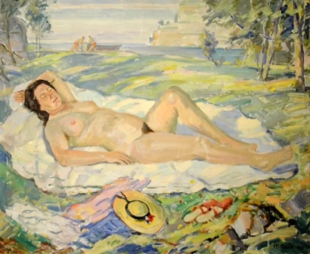 Aucune Technique Bandi - (Liegender Akt in südlicher Landschaft)