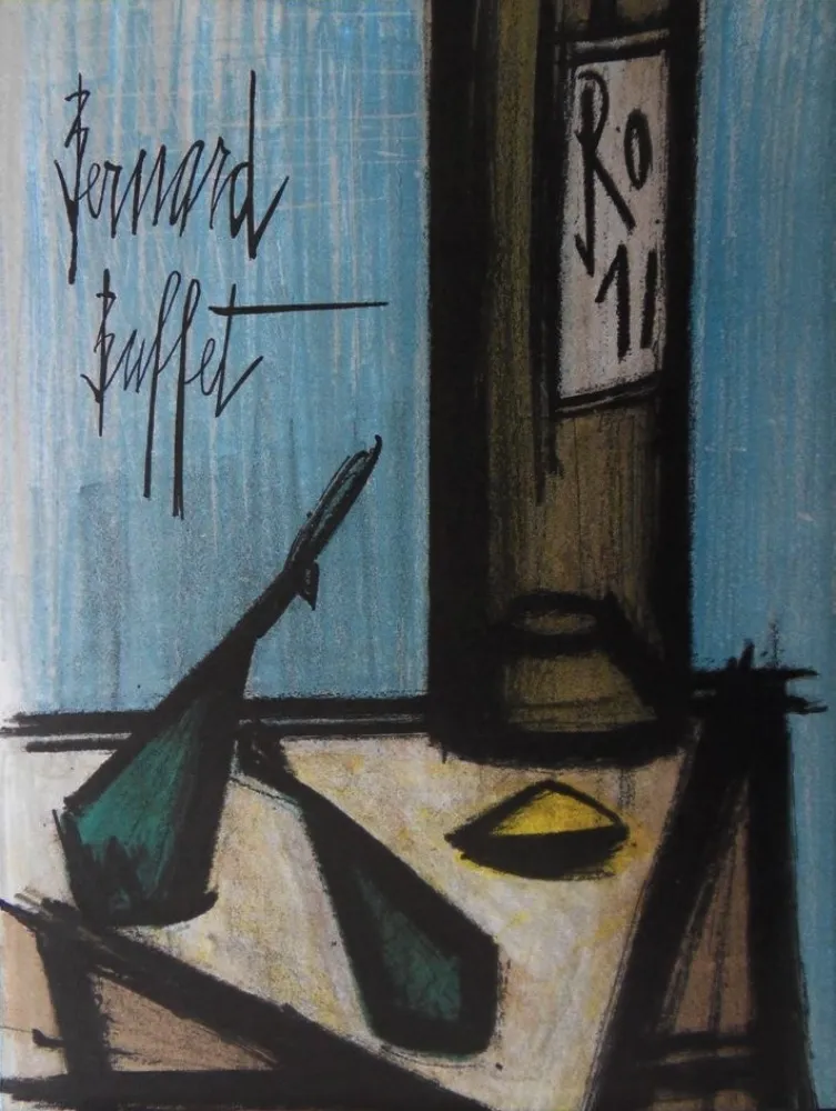 Lithographie Buffet - Nature morte à la bouteille