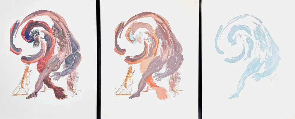 Gravure Sur Bois Dali - Divine Comedy Purgatory Canto 18 Decomposition 3 Pieces