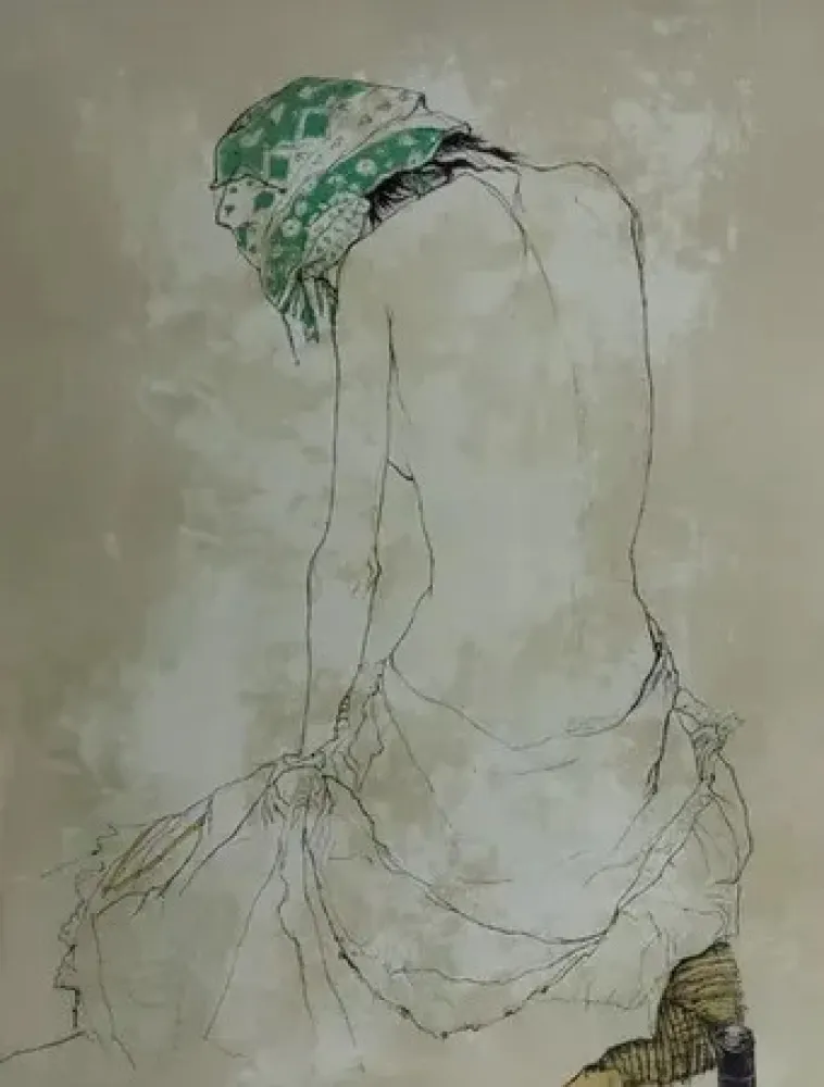 Lithographie Jansem - Foulard vert (1993)