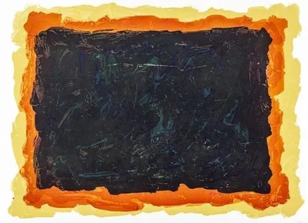 Aquatinte Lewitt - Rectangles irréguliers rouges, jaunes et bleus superposés.