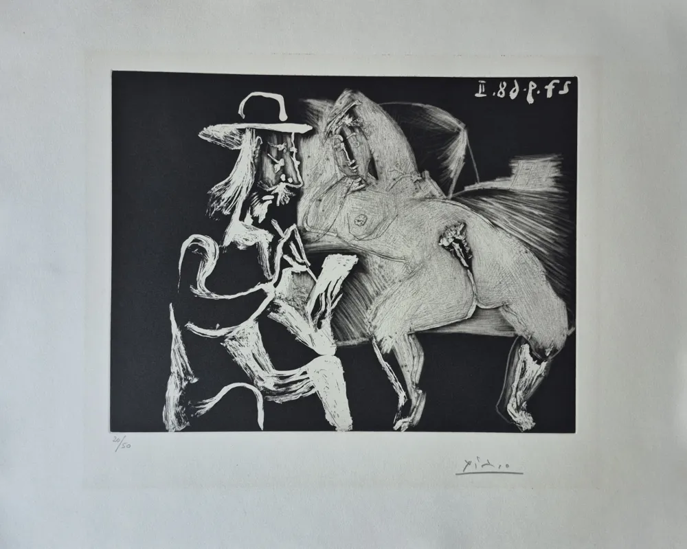Gravure Picasso - Homme au Chapeau dessinant à Côté d'une Femme offerte, from Séries 347
