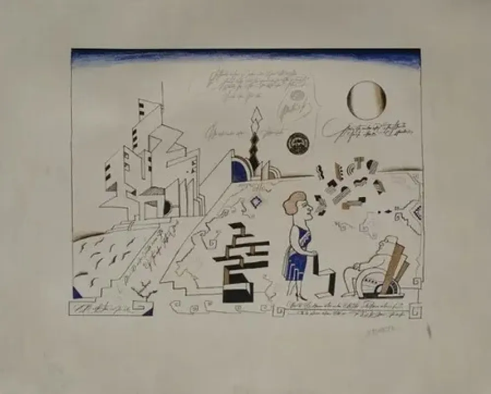 Lithographie Steinberg - Bauhaus circa 1970