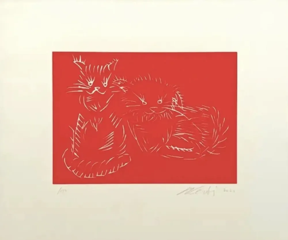 Sérigraphie Ai - Cats, red